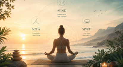 Abstract sage-toned illustration representing mind body spirit balance