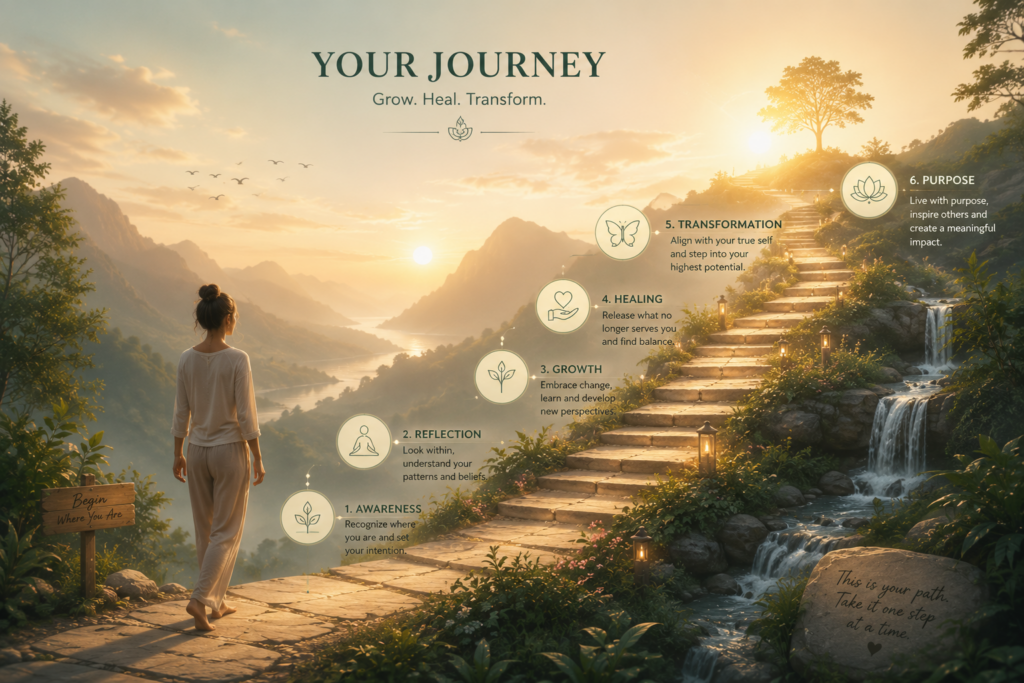 “Step-by-step path illustrating a personal growth and self-discovery journey.”